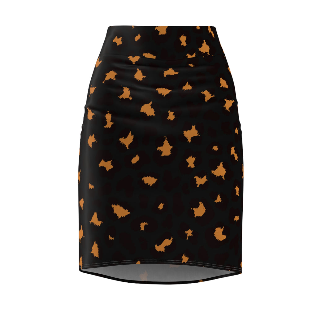 Black & Amber Leopard Print Pencil Skirt — Women's Animal Print Office & Evening Skirt