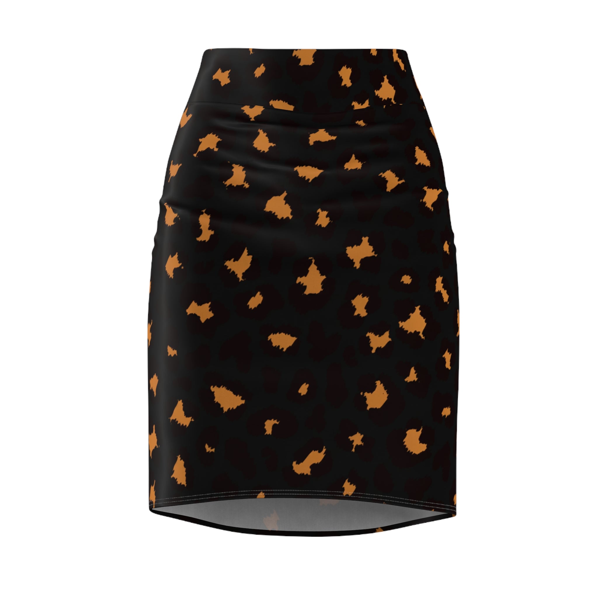Black & Amber Leopard Print Pencil Skirt — Women's Animal Print Office & Evening Skirt