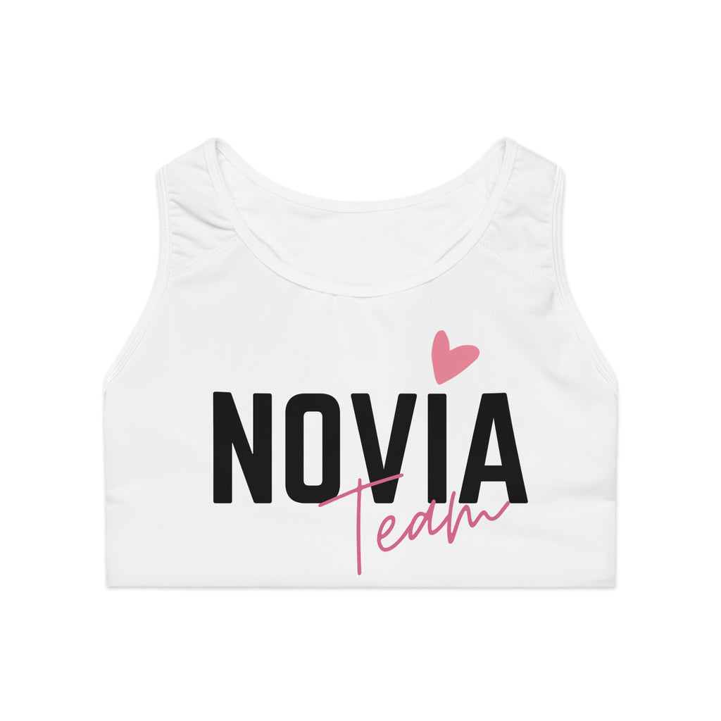 Sports Bra — Novia Team Bachelorette Fitness Crop with Pink Heart