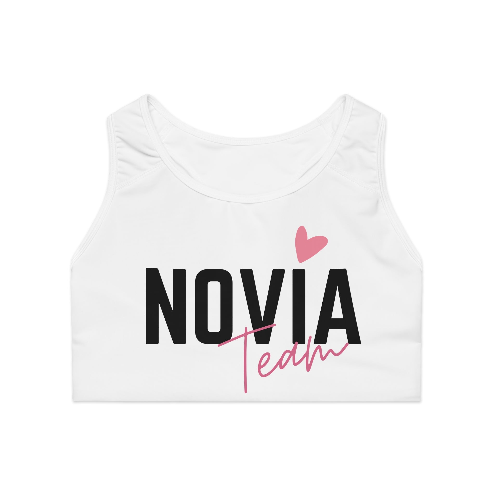 Sports Bra — Novia Team Bachelorette Fitness Crop with Pink Heart