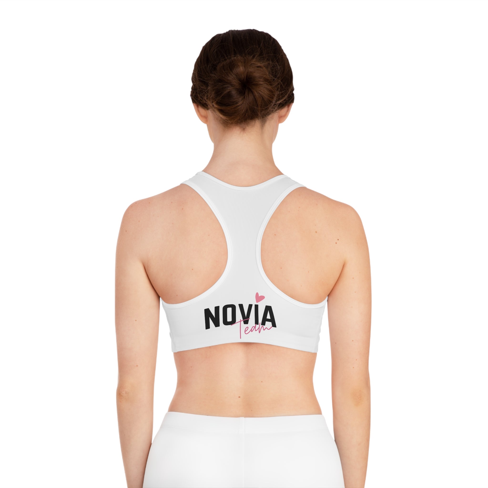 Sports Bra — Novia Team Bachelorette Fitness Crop with Pink Heart