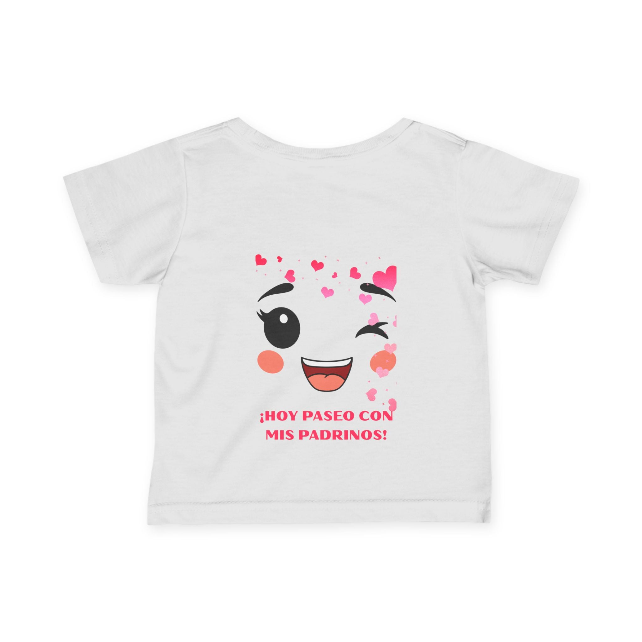Infant Tee — "¡Hoy paseo con mis padrinos!" Cute Winking Face Baby Shirt