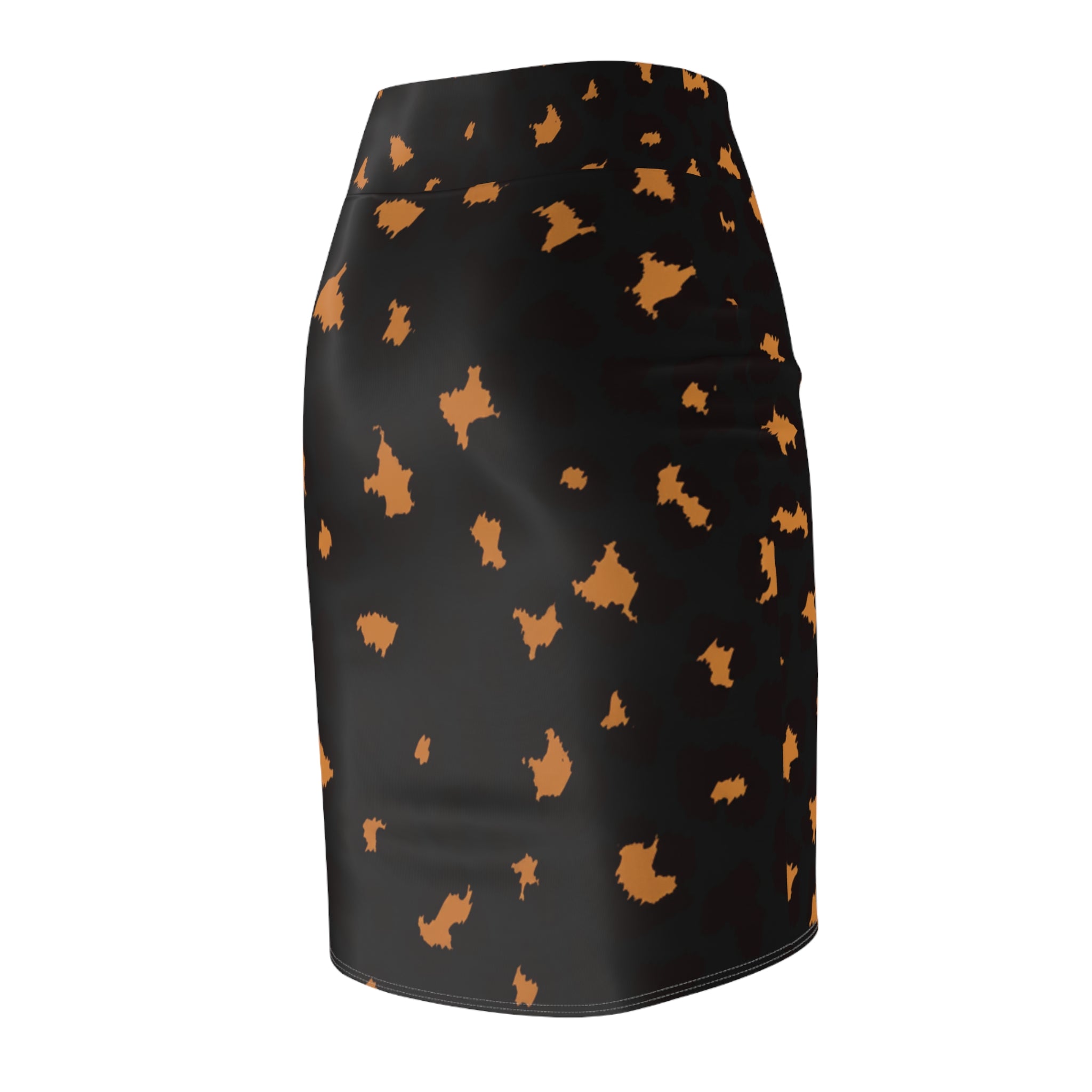 Black & Amber Leopard Print Pencil Skirt — Women's Animal Print Office & Evening Skirt