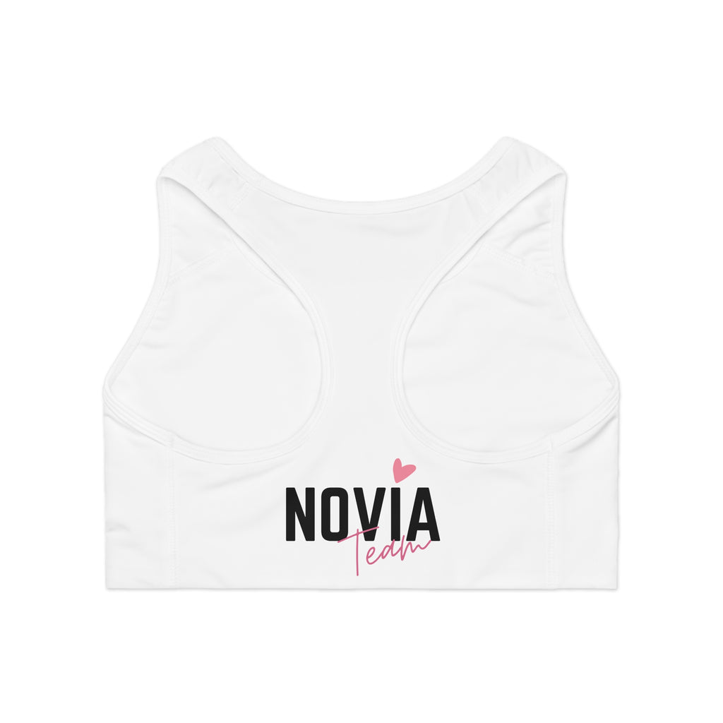 Sports Bra — Novia Team Bachelorette Fitness Crop with Pink Heart