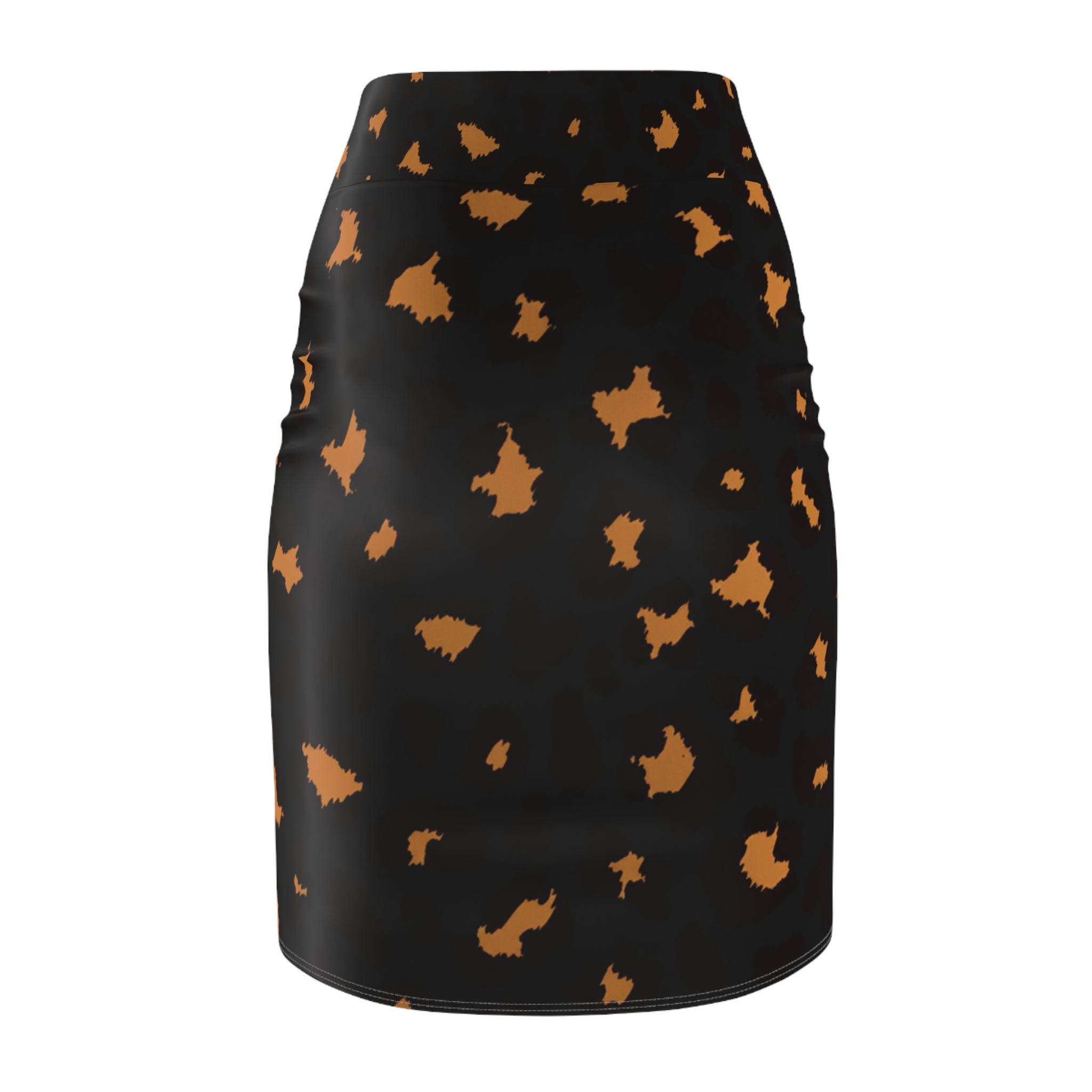 Black & Amber Leopard Print Pencil Skirt — Women's Animal Print Office & Evening Skirt