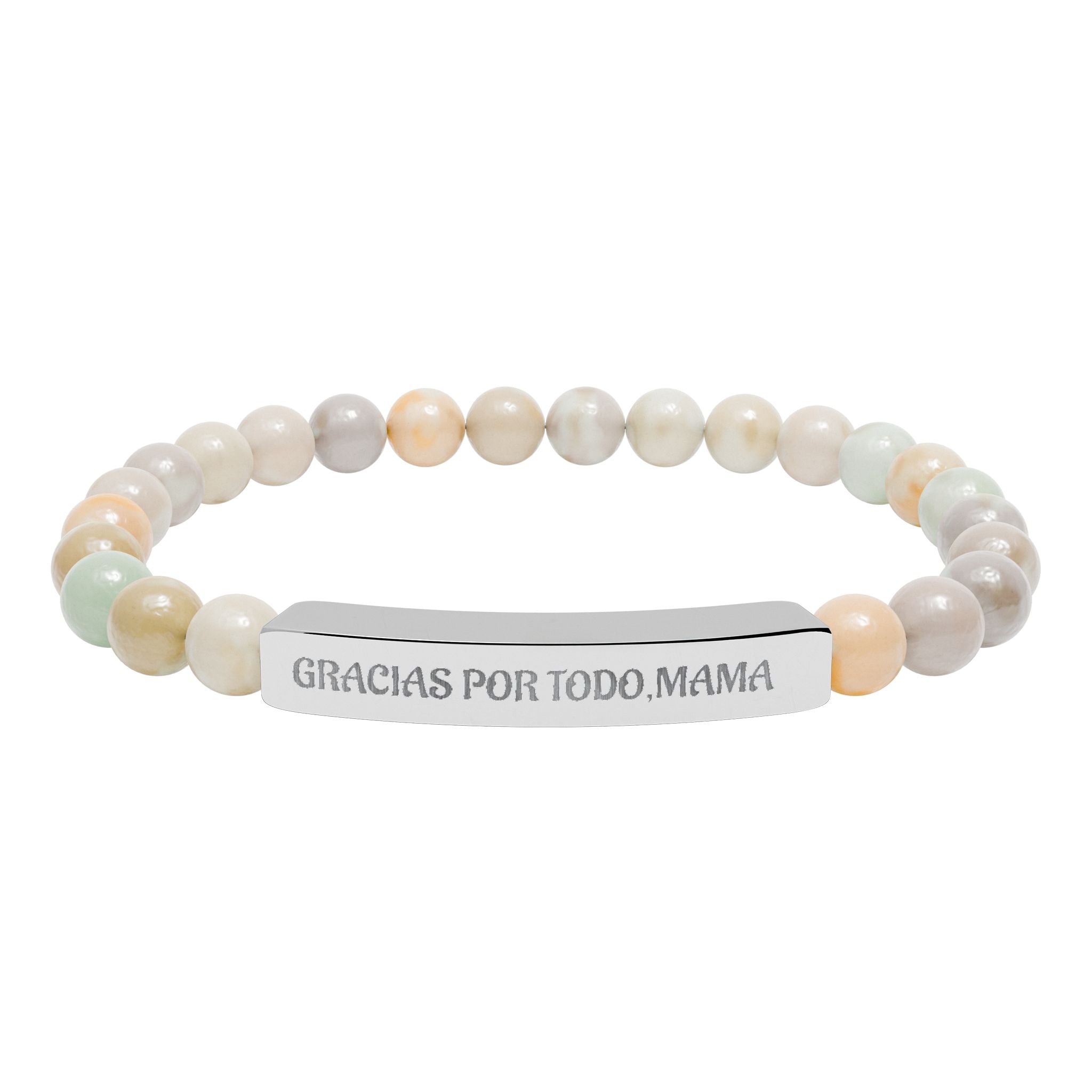 Pulsera Piedras Naturales Grabada 'Gracias Por Todo, Mamá' | Regalo Día de la Madre