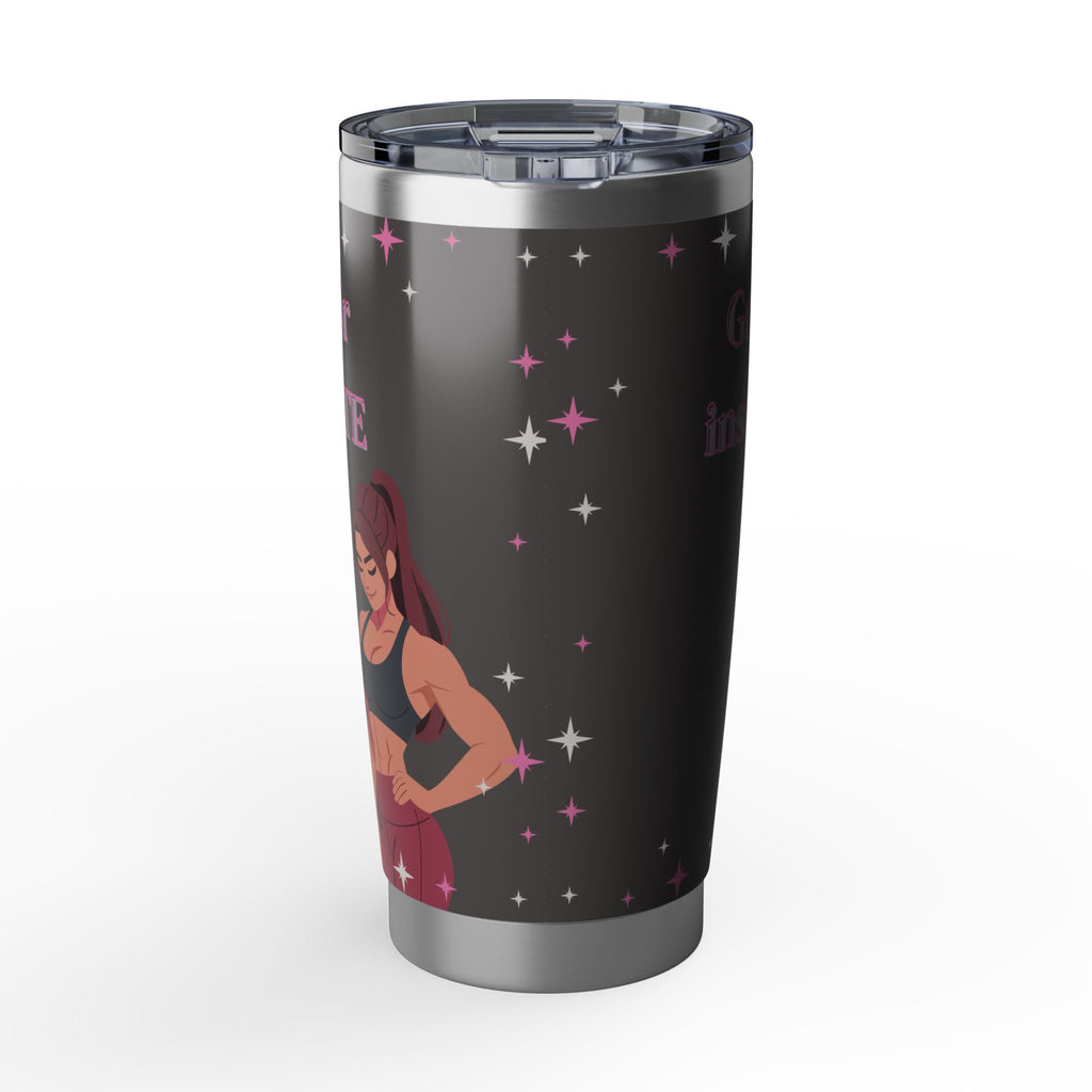 20oz Tumbler — Motivational Spanish Fitness Quote ‘Sigue Fuerte’ with Active Woman Design