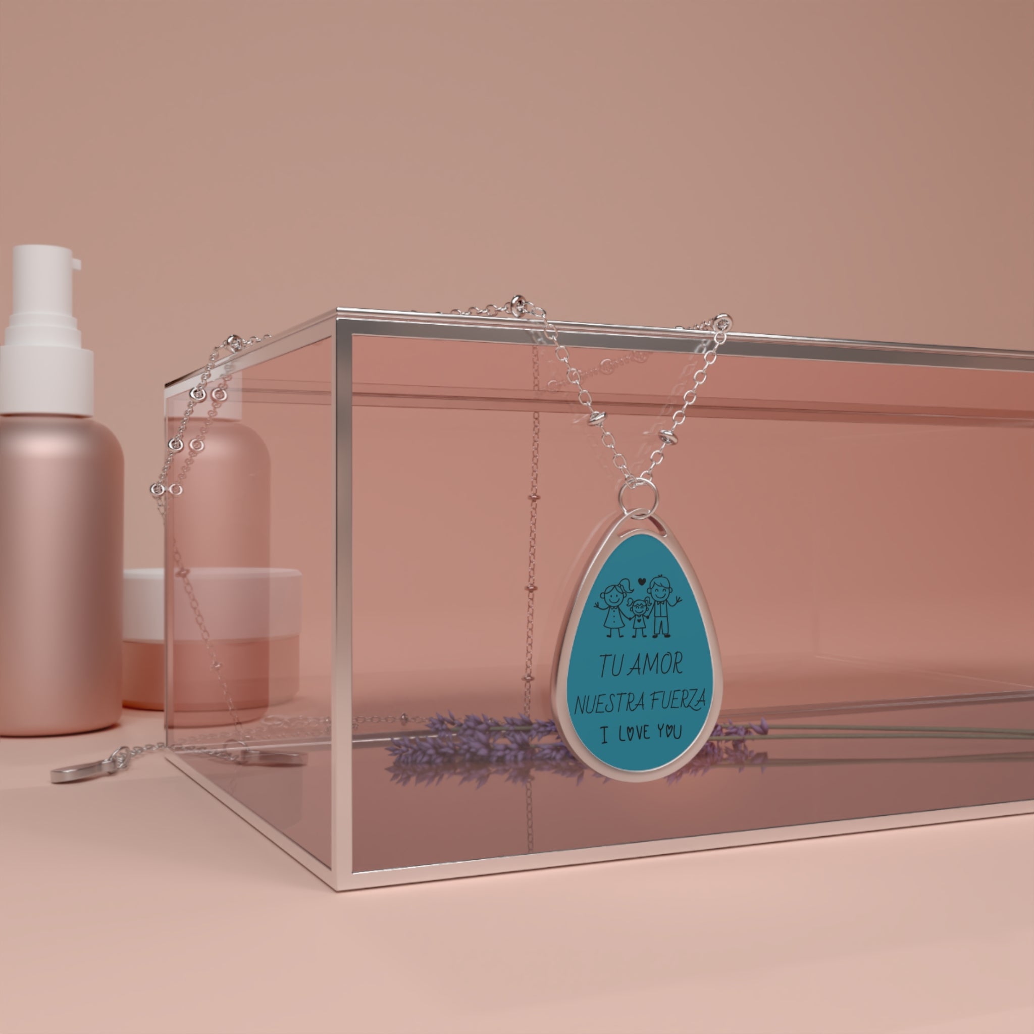 Collar Colgante Gota Grabado 'Tu Amor Nuestra Fuerza' | Regalo Día de la Madre