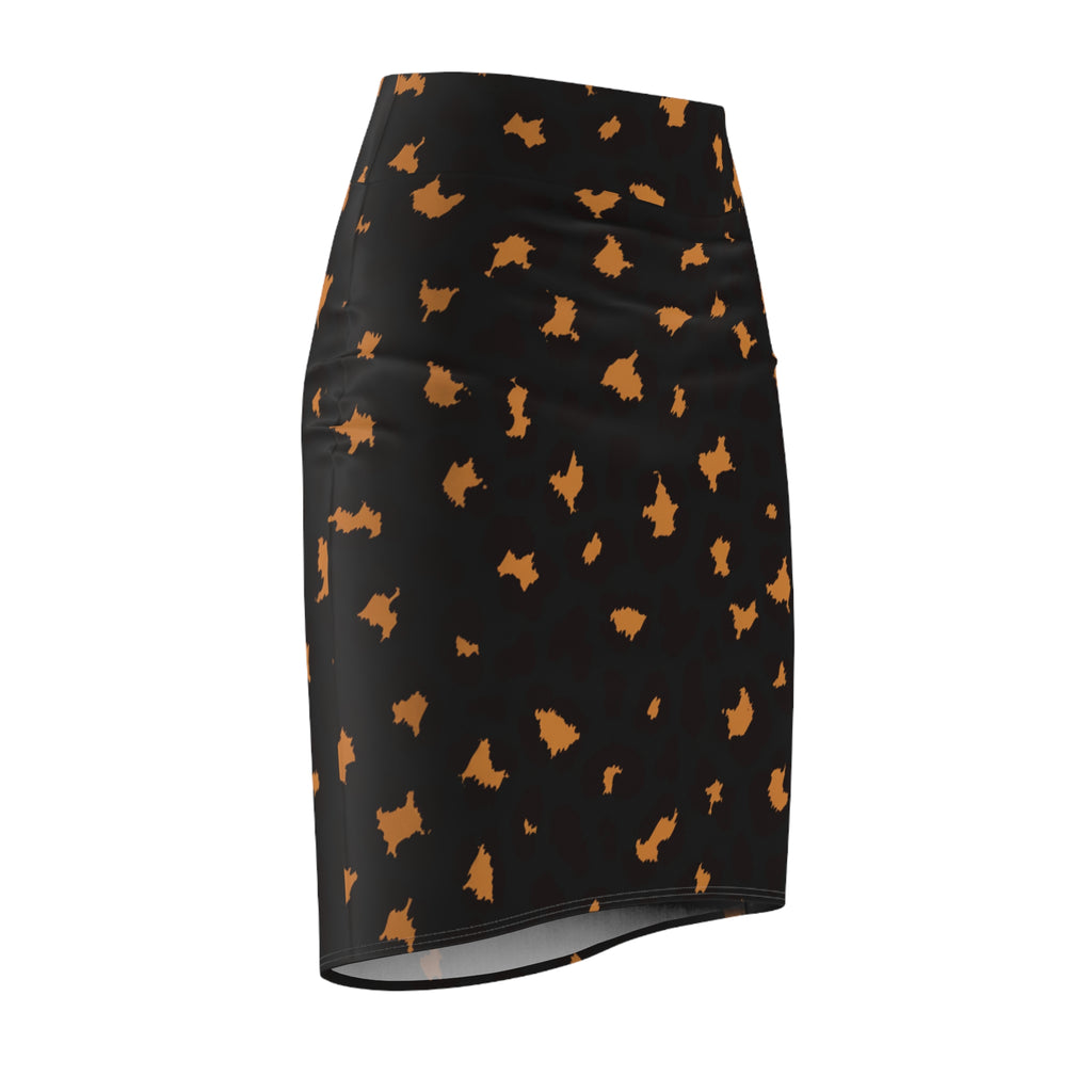 Black & Amber Leopard Print Pencil Skirt — Women's Animal Print Office & Evening Skirt