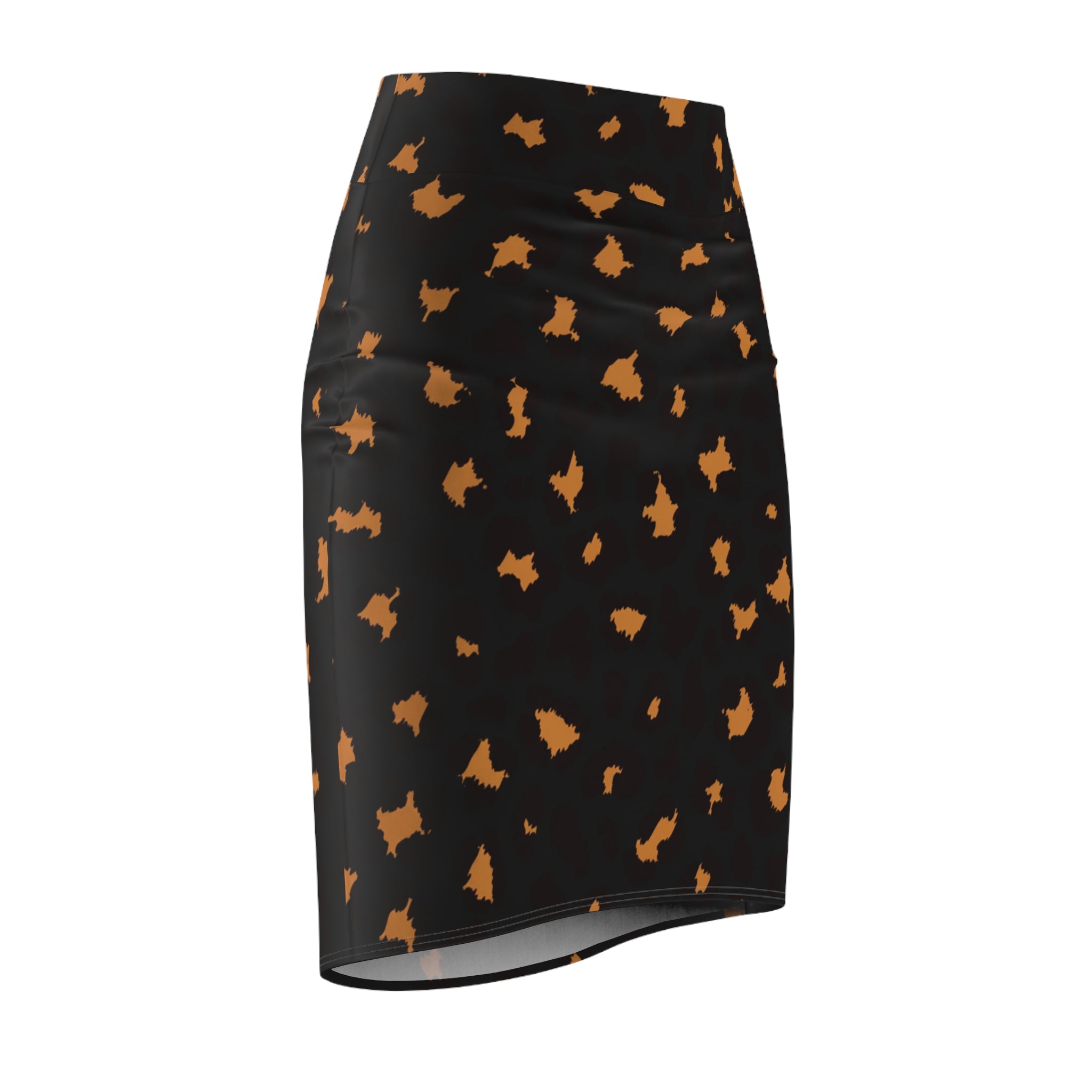Black & Amber Leopard Print Pencil Skirt — Women's Animal Print Office & Evening Skirt