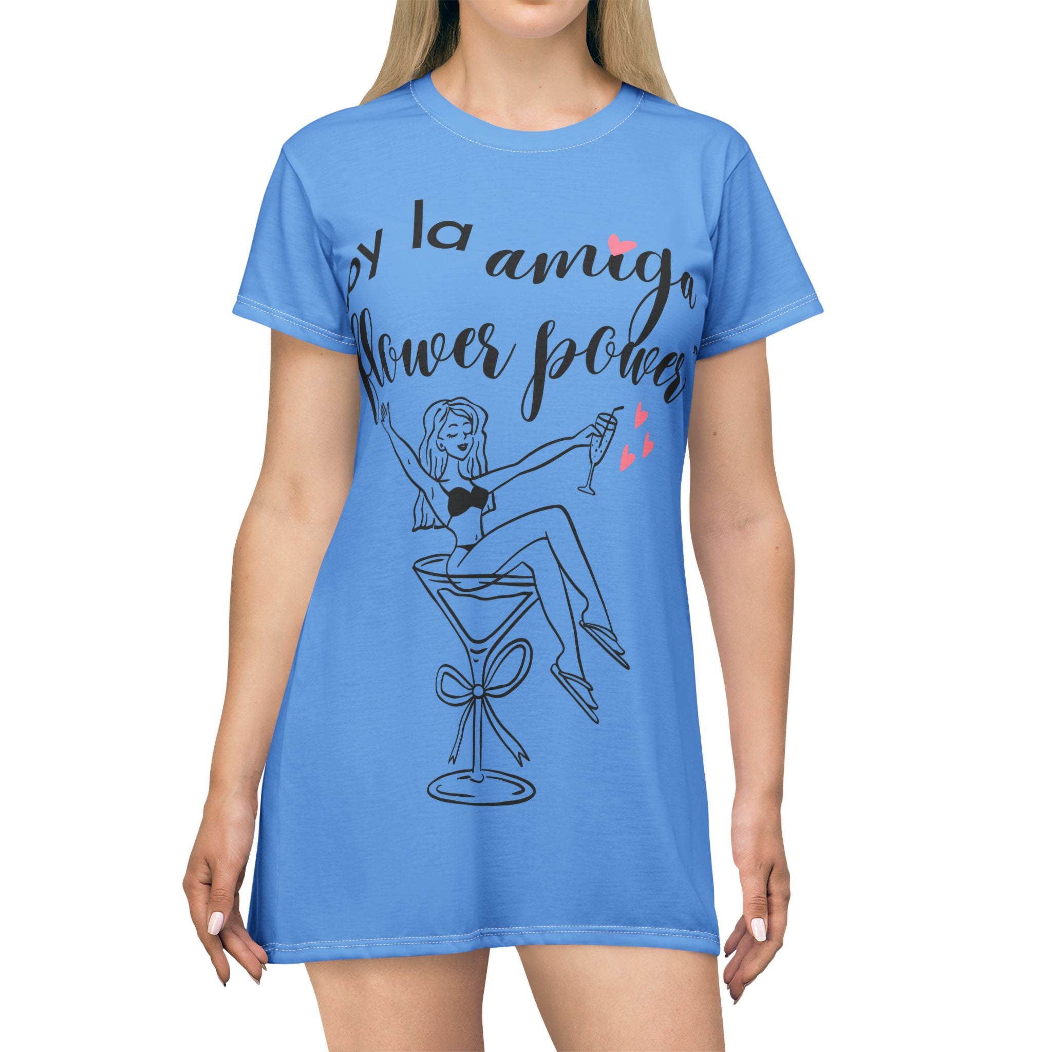 Vestido Camiseta — "Soy la Amiga Flower Power" Despedida de Soltera (Rosa)